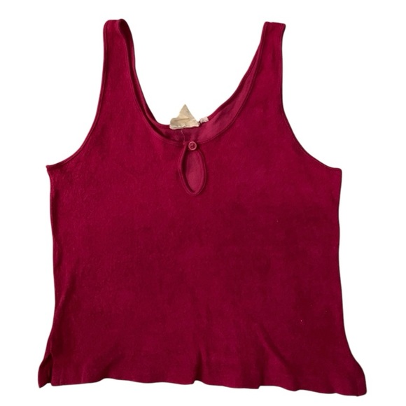 Vintage 80s Raspberry Pink Sleeveless Terrycloth Crop Tank Top Keyhole Detail - Picture 12 of 16